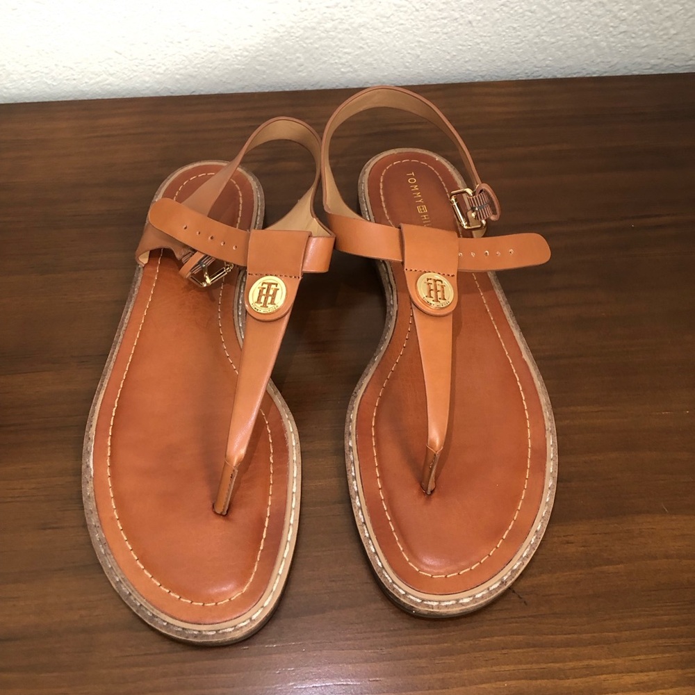 Tommy Hilfiger Tan Leather Thong Sandals